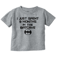 9 Months in Batcave Infant Toddler T Shirt-Direct To Garment Print-Brisco Baby