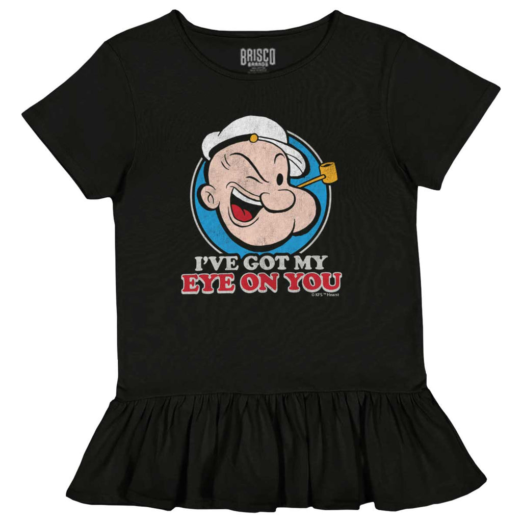 Got My Eye On You Toddler Ruffle Bottom Tee-Direct To Garment Print-Brisco Baby