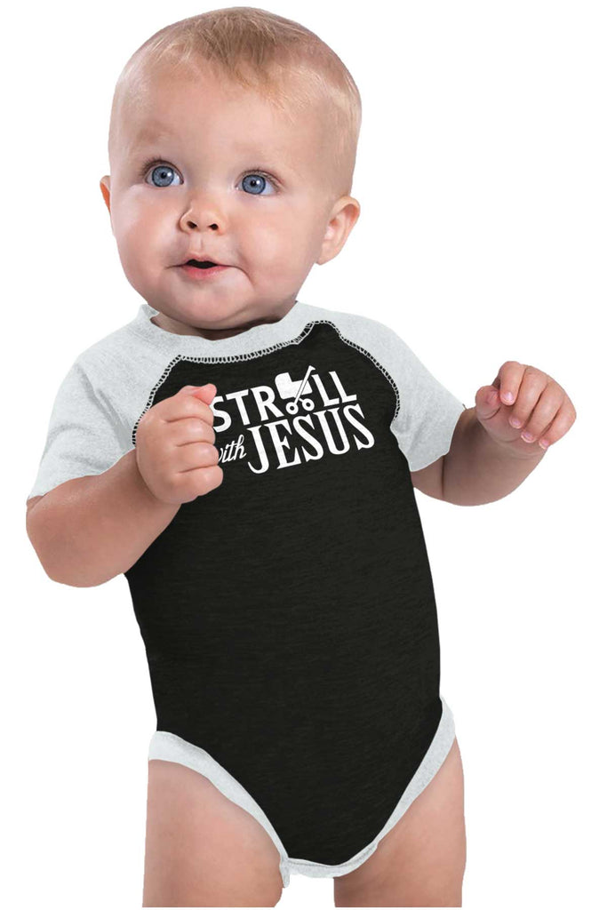 Stroll With Jesus Raglan Romper Bodysuit-Direct To Garment Print-Brisco Baby