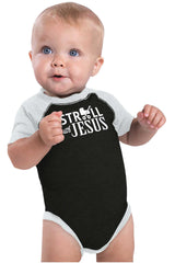 Stroll With Jesus Raglan Romper Bodysuit-Direct To Garment Print-Brisco Baby
