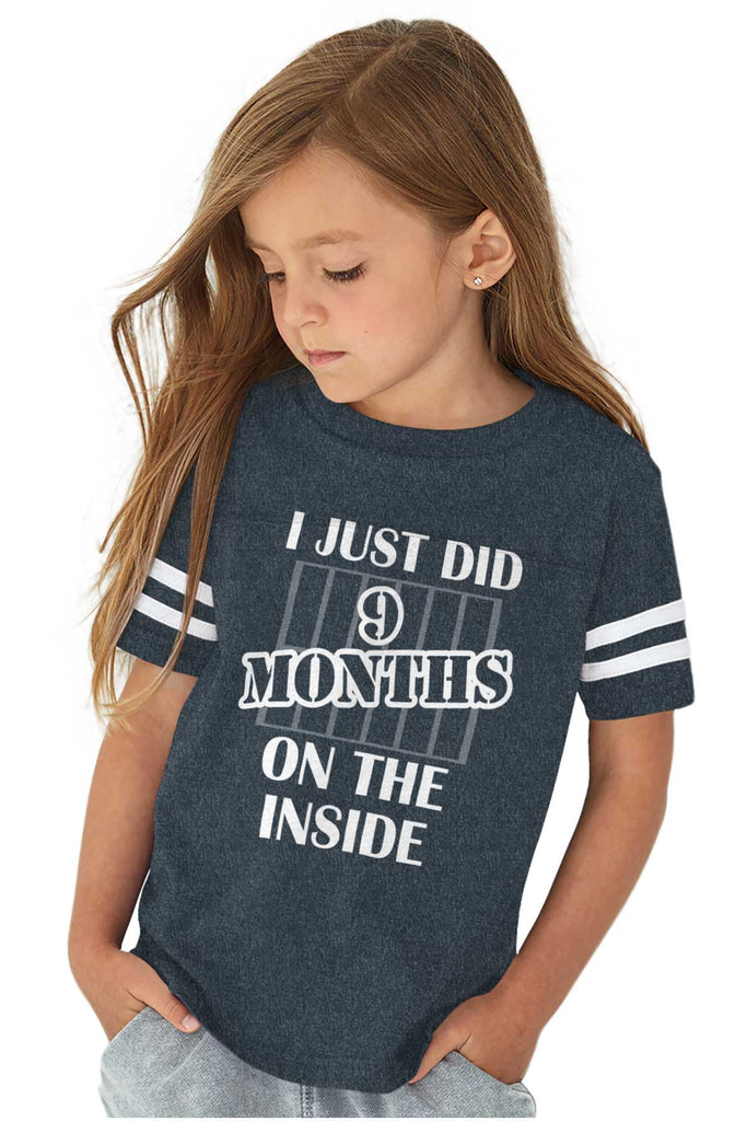 9 Months On The Inside Toddler Football Jersey Tee-Direct To Garment Print-Brisco Baby