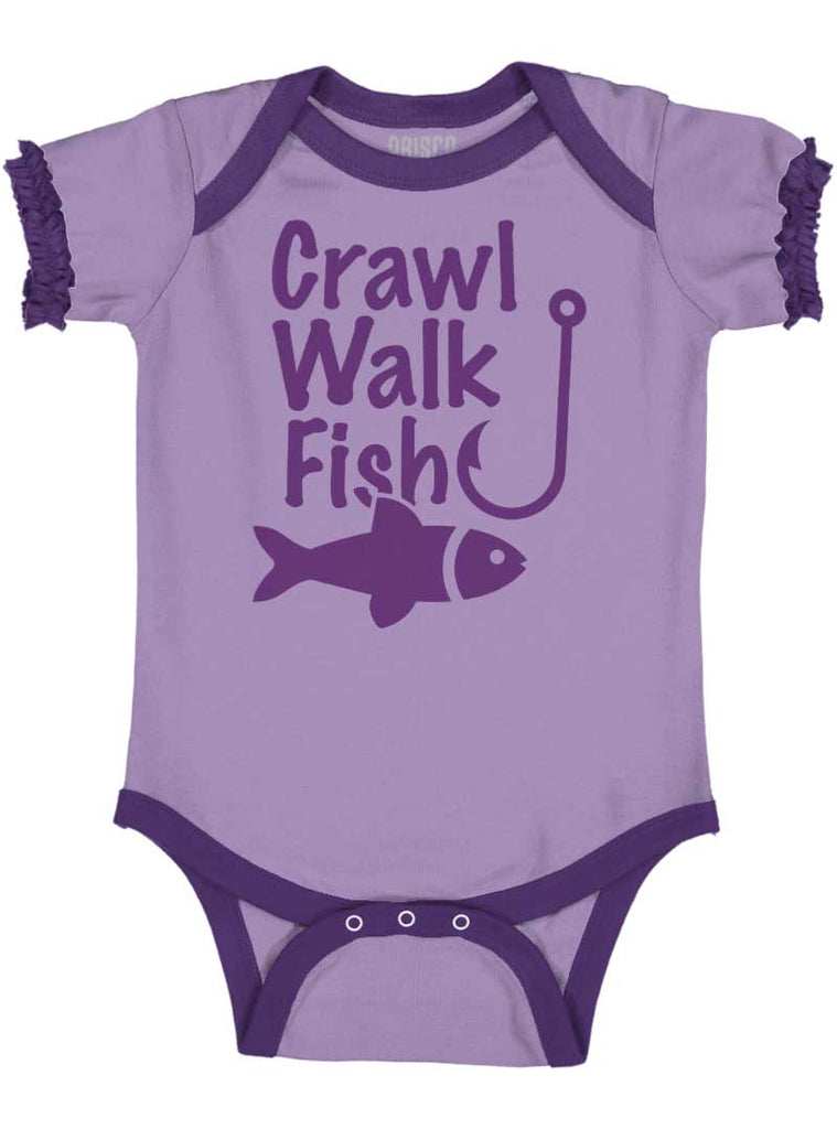 Crawl Walk Fish Baby Ruffled Trim Romper-Direct To Garment Print-Brisco Baby