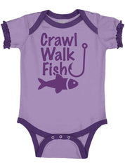 Crawl Walk Fish Baby Ruffled Trim Romper-Direct To Garment Print-Brisco Baby