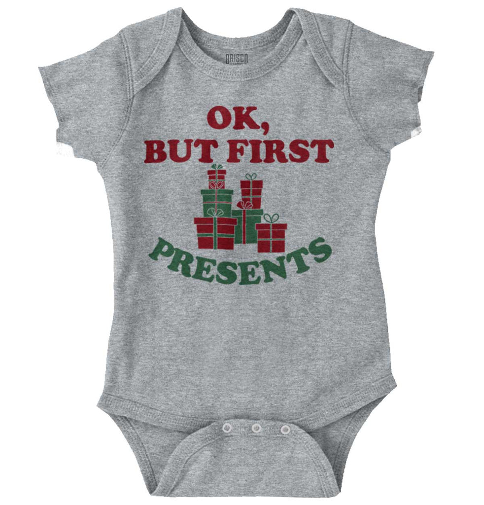 But First Presents Romper Bodysuit-Direct To Garment Print-Brisco Baby