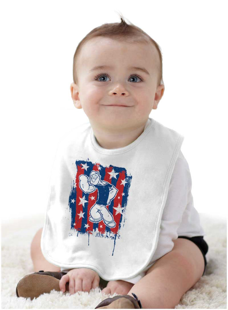 Stars Stripes Popeye Infant Baby Bib-Direct To Garment Print-Brisco Baby