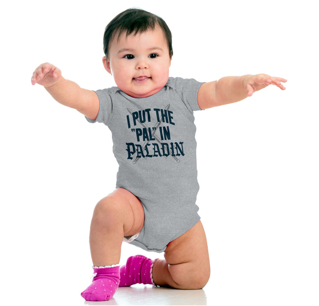 Put The Pal In Paladin Dungeons Romper Bodysuit-Direct To Garment Print-Brisco Baby