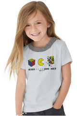 Pac-Man Ready Rubik's Toddler Ruffled Trim T-Shirt-Direct To Garment Print-Brisco Baby