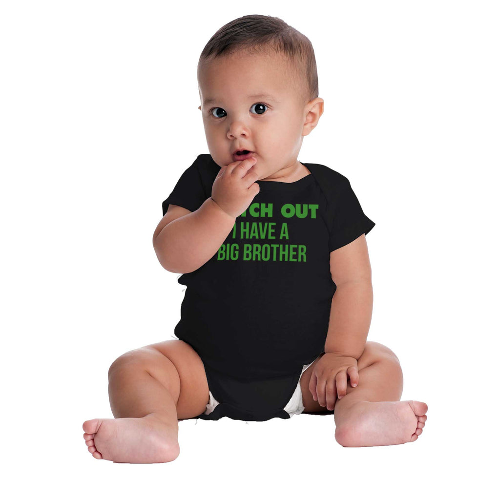 Watch Out I Have A Big Brother Romper Bodysuit-Direct To Garment Print-Brisco Baby