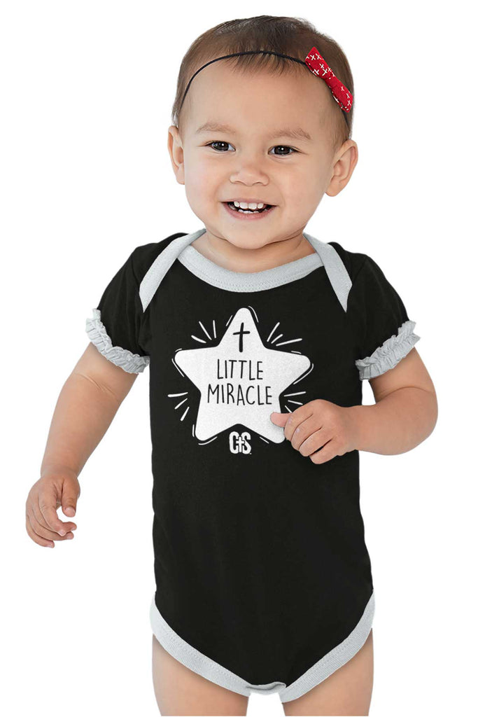 Little Miracle Baby Ruffled Trim Romper-Direct To Garment Print-Brisco Baby