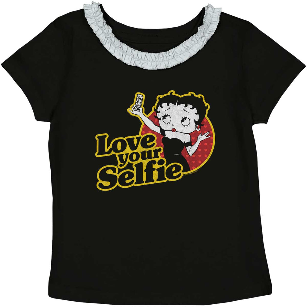 Love Your Selfie Toddler Ruffled Trim T-Shirt-Direct To Garment Print-Brisco Baby