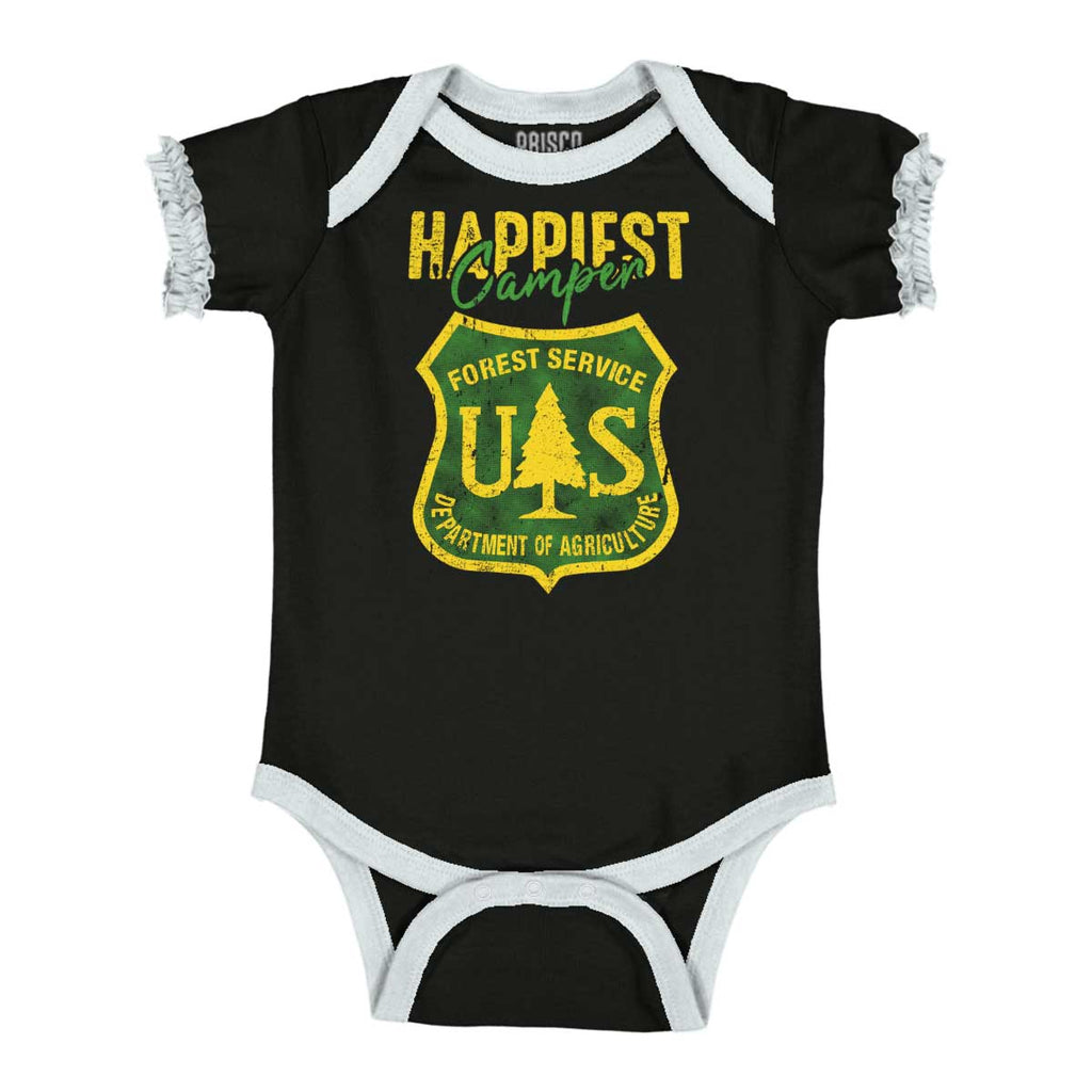 Happiest Camper Baby Ruffled Trim Romper-Direct To Garment Print-Brisco Baby
