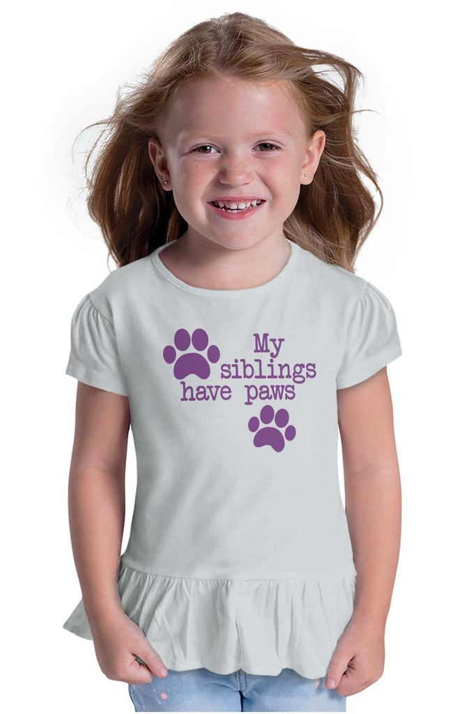 Siblings have paws Toddler Ruffle Bottom Tee-Direct To Garment Print-Brisco Baby
