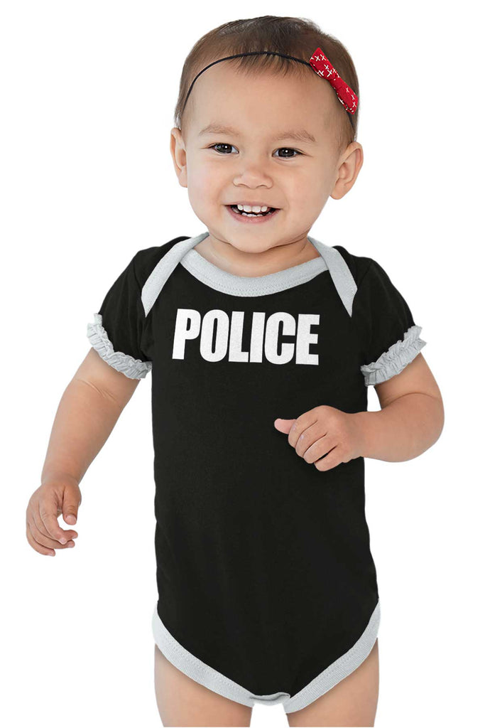 Police Force Baby Ruffled Trim Romper-Direct To Garment Print-Brisco Baby