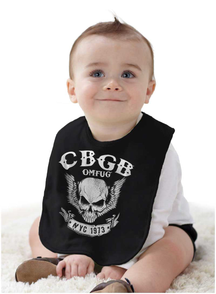 CBGB Skull Infant Baby Bib-Direct To Garment Print-Brisco Baby