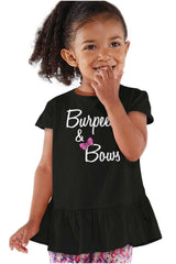 Burpees and Bows Toddler Ruffle Bottom Tee-Direct To Garment Print-Brisco Baby