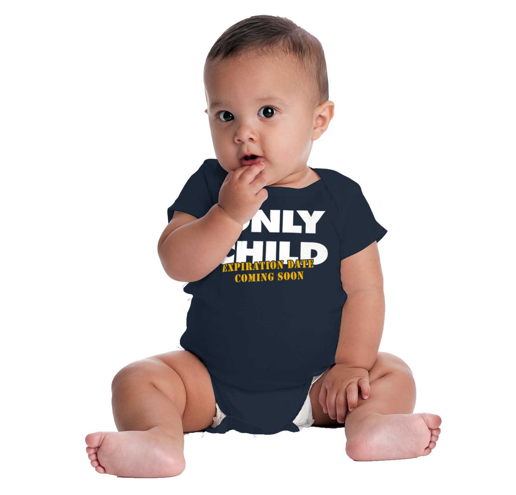 Only Child Expiration Date Romper Bodysuit-Direct To Garment Print-Brisco Baby