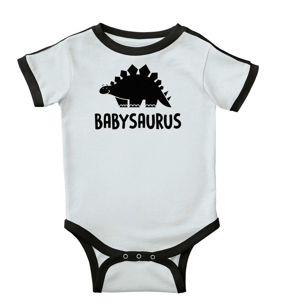 Babysaurus Ringer Romper Bodysuit-Direct To Garment Print-Brisco Baby