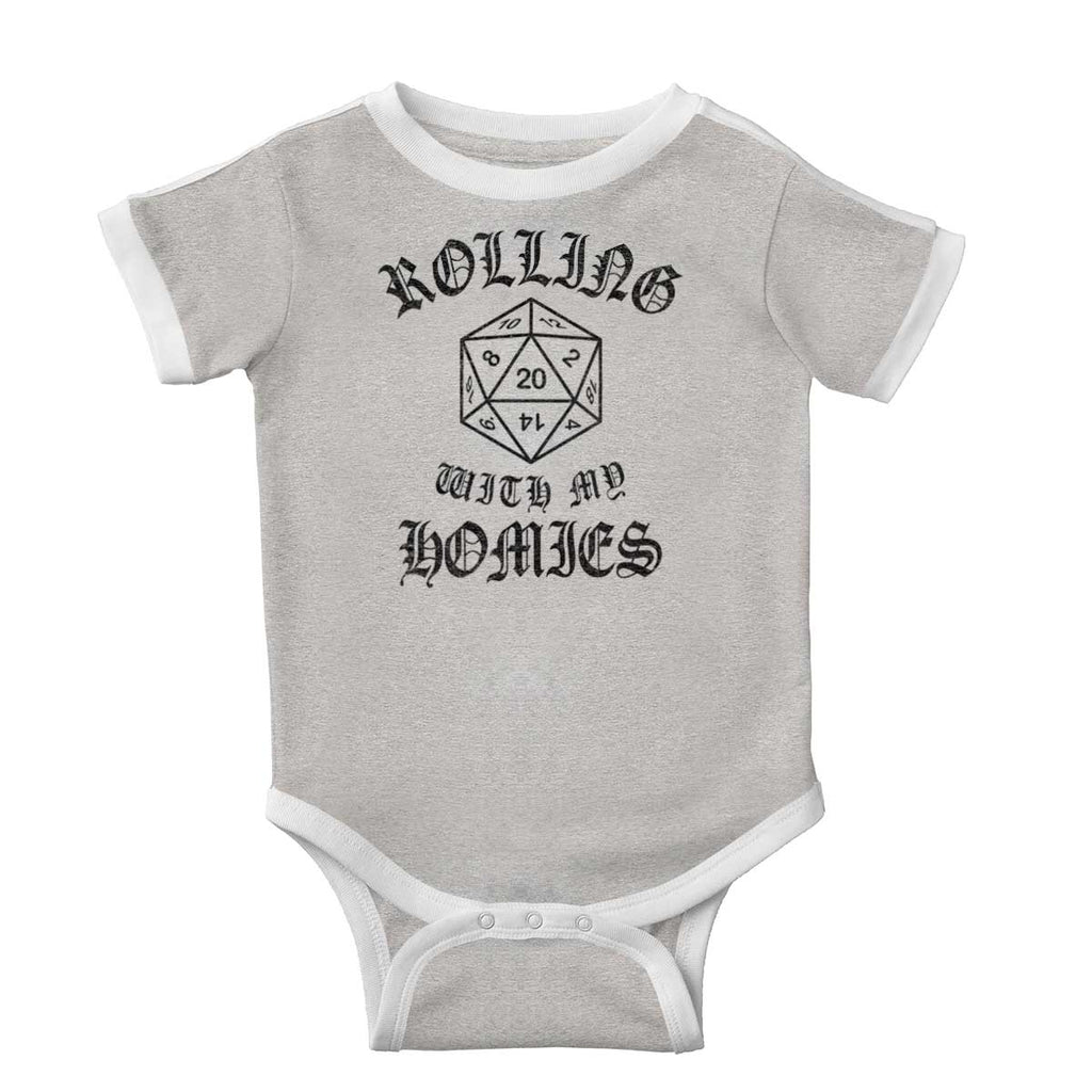 Rolling With My Homies Dungeons Ringer Romper Bodysuit-Direct To Garment Print-Brisco Baby