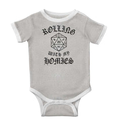 Rolling With My Homies Dungeons Ringer Romper Bodysuit-Direct To Garment Print-Brisco Baby