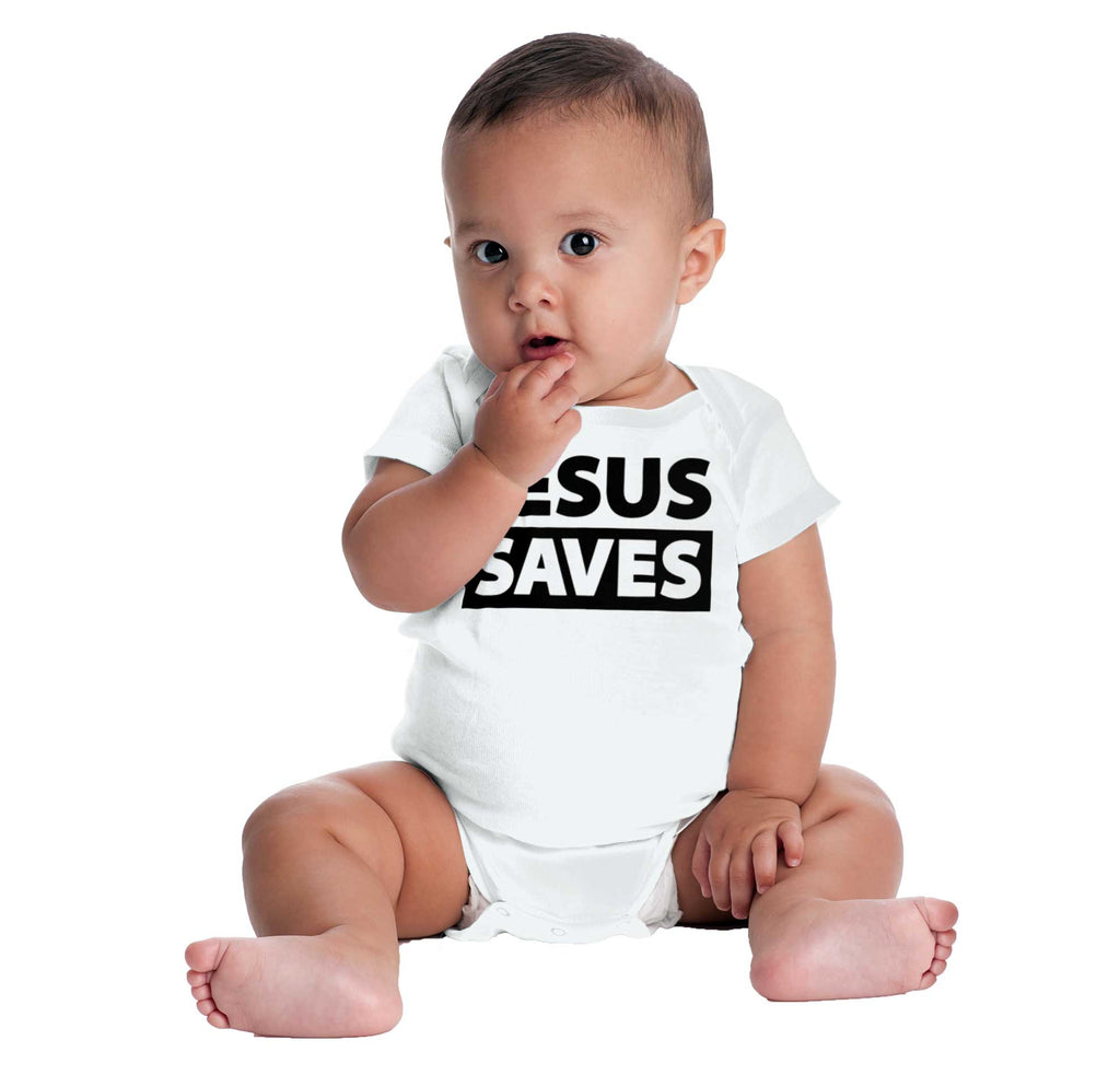 Jesus Saves Romper Bodysuit-Direct To Garment Print-Brisco Baby