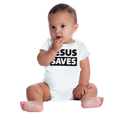 Jesus Saves Romper Bodysuit-Direct To Garment Print-Brisco Baby