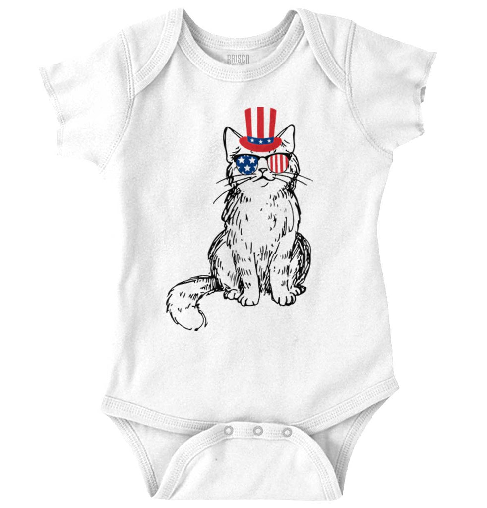 Patriotic Cat Romper Bodysuit-Direct To Garment Print-Brisco Baby