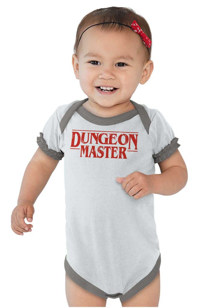 Dungeon Masters TV Show Nerd Baby Ruffled Trim Romper-Direct To Garment Print-Brisco Baby