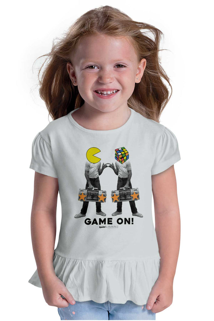Pac-Man Rubiks Game On Toddler Ruffle Bottom Tee-Direct To Garment Print-Brisco Baby