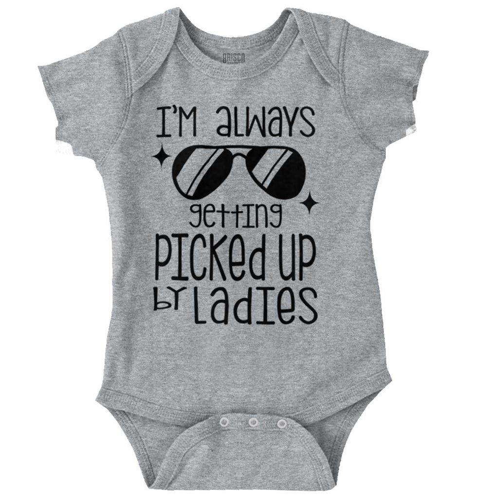 Picked Up By Ladies Romper Bodysuit-Direct To Garment Print-Brisco Baby