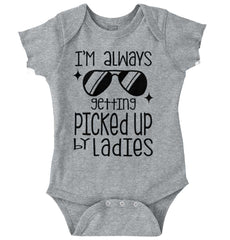 Picked Up By Ladies Romper Bodysuit-Direct To Garment Print-Brisco Baby