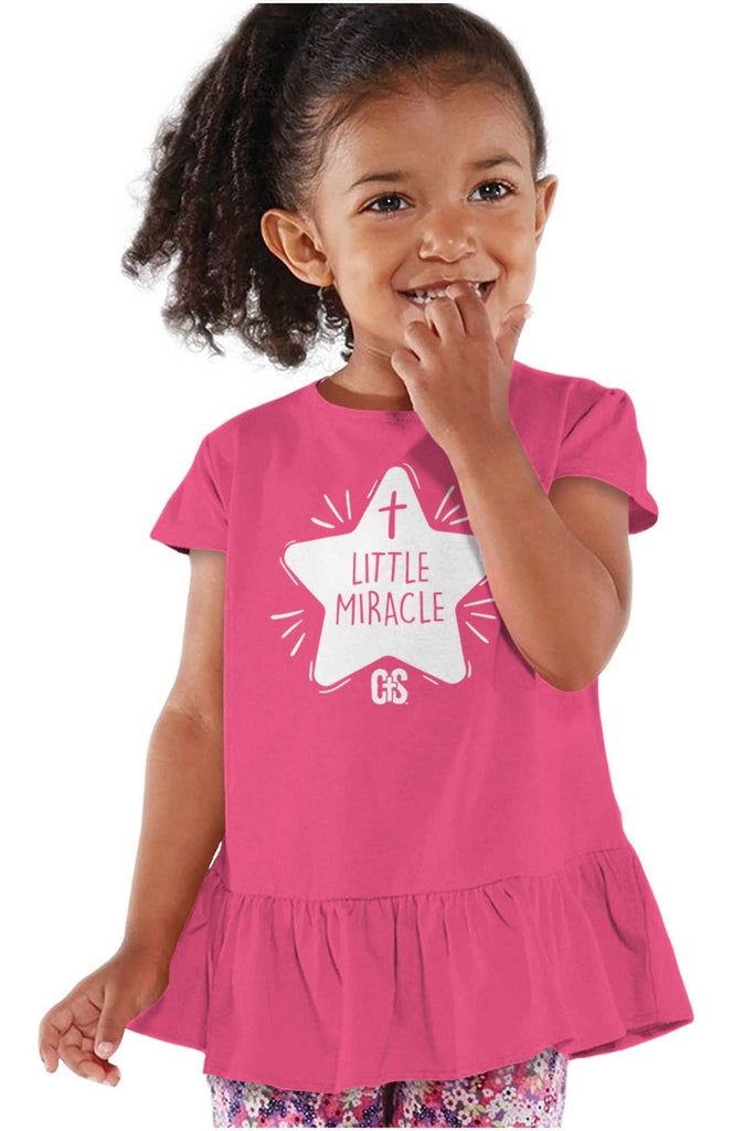 Little Miracle Toddler Ruffle Bottom Tee-Direct To Garment Print-Brisco Baby