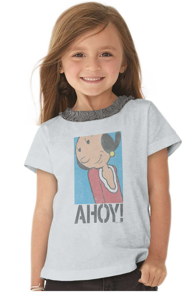 Ahoy Olive Oyl Toddler Ruffled Trim T-Shirt-Direct To Garment Print-Brisco Baby