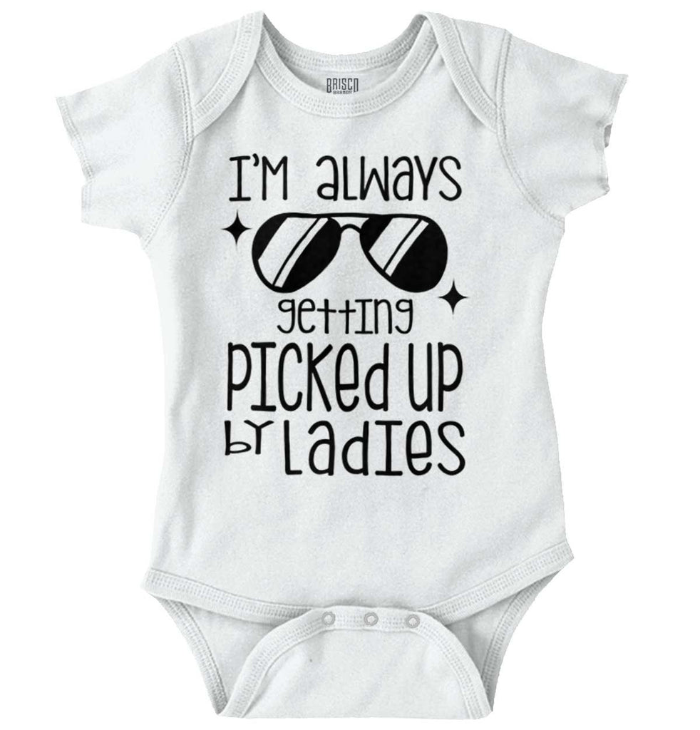 Picked Up By Ladies Romper Bodysuit-Direct To Garment Print-Brisco Baby