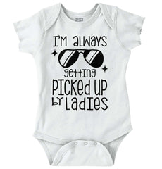 Picked Up By Ladies Romper Bodysuit-Direct To Garment Print-Brisco Baby