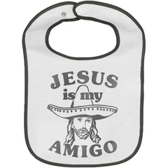Amigo Jesus Trimmed White Snap Bib-Direct To Garment Print-Brisco Baby