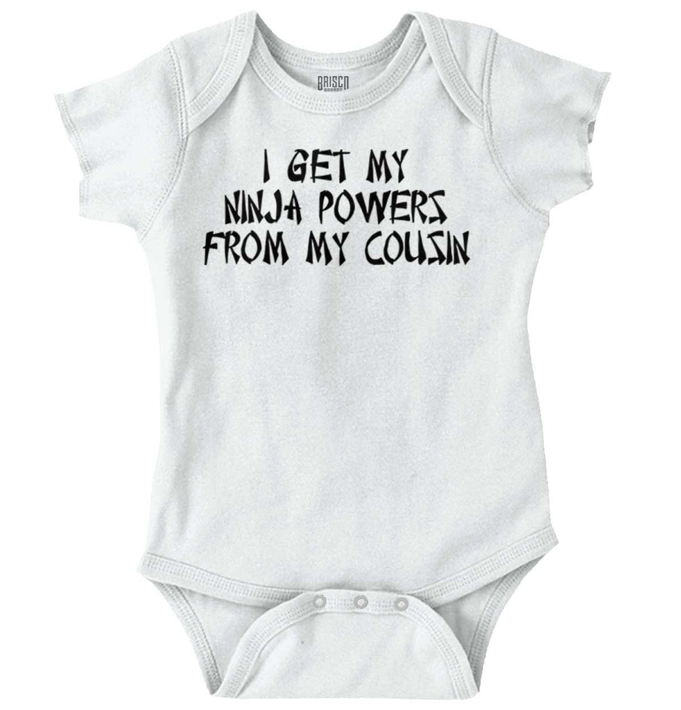 Ninja Powers From Cousin Romper Bodysuit-Direct To Garment Print-Brisco Baby