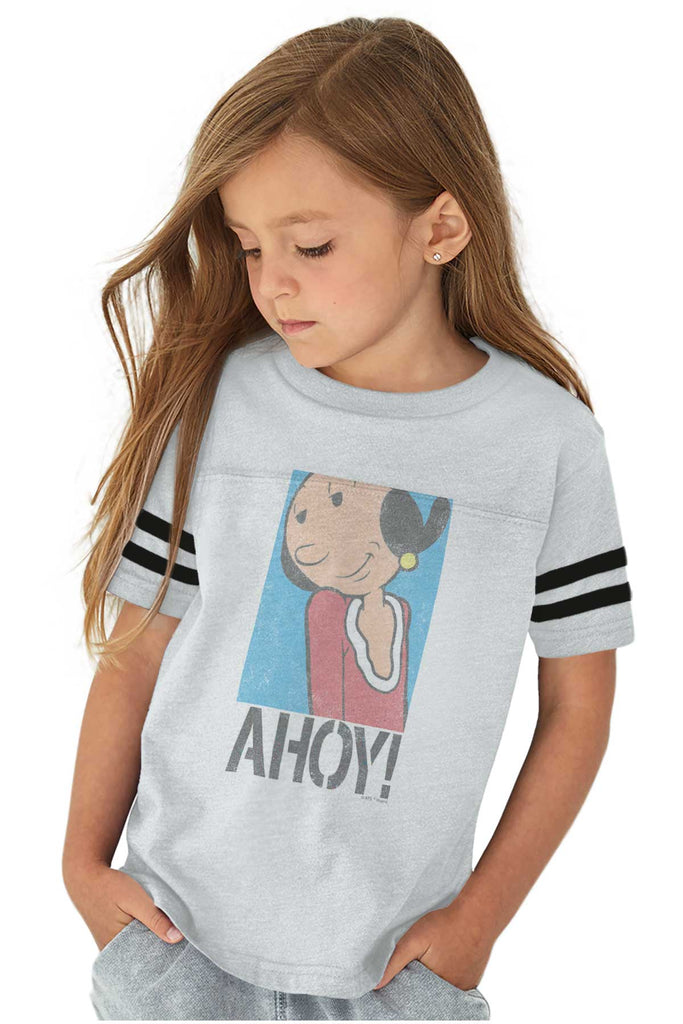 Ahoy Olive Oyl Toddler Football Jersey Tee-Direct To Garment Print-Brisco Baby