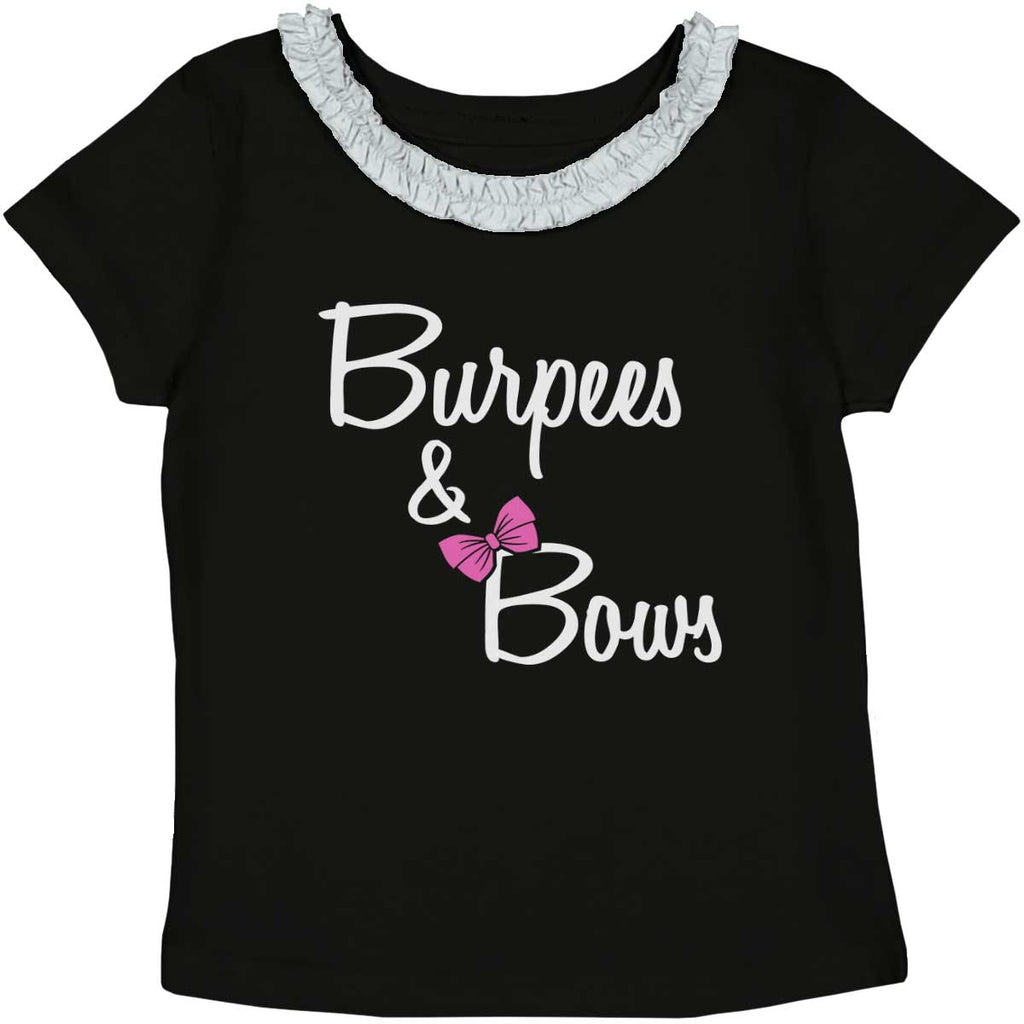 Burpees and Bows Toddler Ruffled Trim T-Shirt-Direct To Garment Print-Brisco Baby