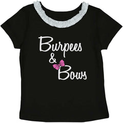 Burpees and Bows Toddler Ruffled Trim T-Shirt-Direct To Garment Print-Brisco Baby