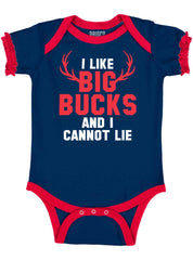 I Like Big Bucks Baby Ruffled Trim Romper-Direct To Garment Print-Brisco Baby
