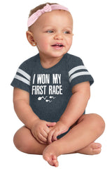 Won The Race Football Romper Bodysuit-Direct To Garment Print-Brisco Baby