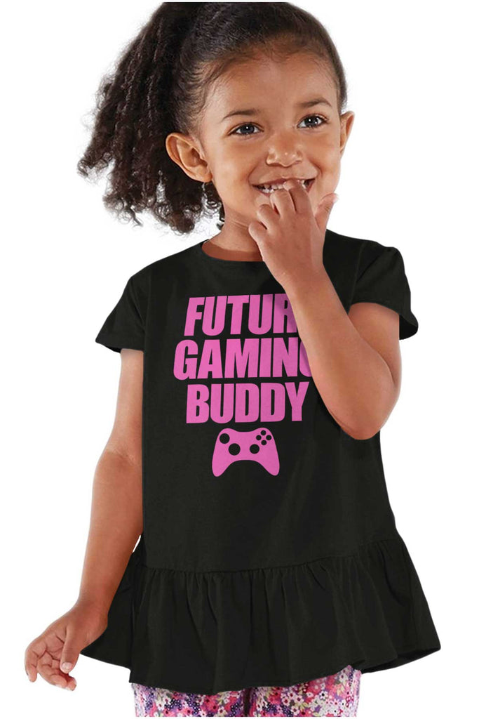 Future Gaming Buddy Toddler Ruffle Bottom Tee-Direct To Garment Print-Brisco Baby