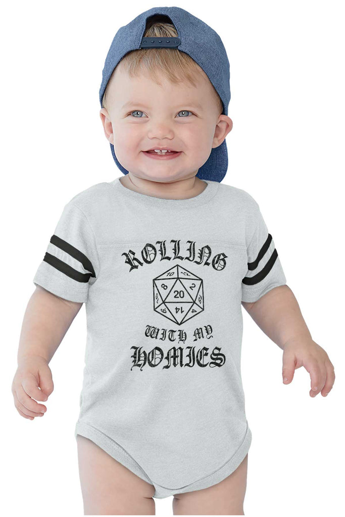 Rolling With My Homies Dungeons Football Romper Bodysuit-Direct To Garment Print-Brisco Baby