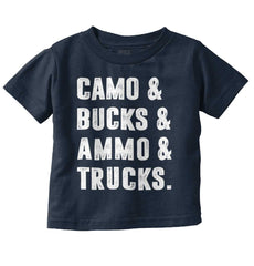 Camo Bucks Ammo Trucks Infant Toddler T Shirt-Direct To Garment Print-Brisco Baby