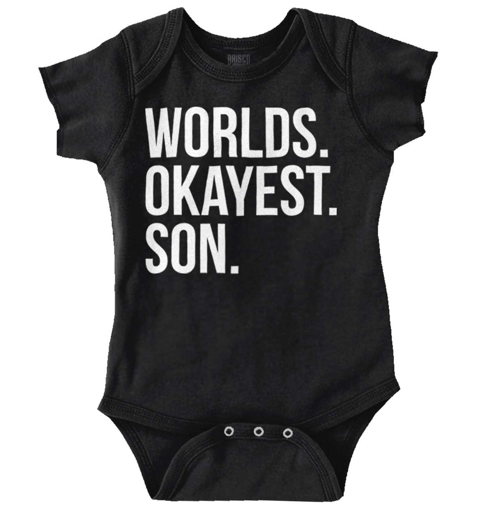 Worlds Okayest Son Romper Bodysuit-Direct To Garment Print-Brisco Baby