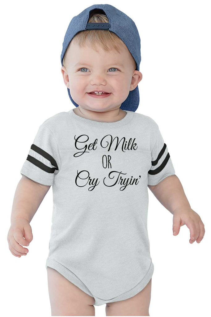 Get Milk Football Romper Bodysuit-Direct To Garment Print-Brisco Baby