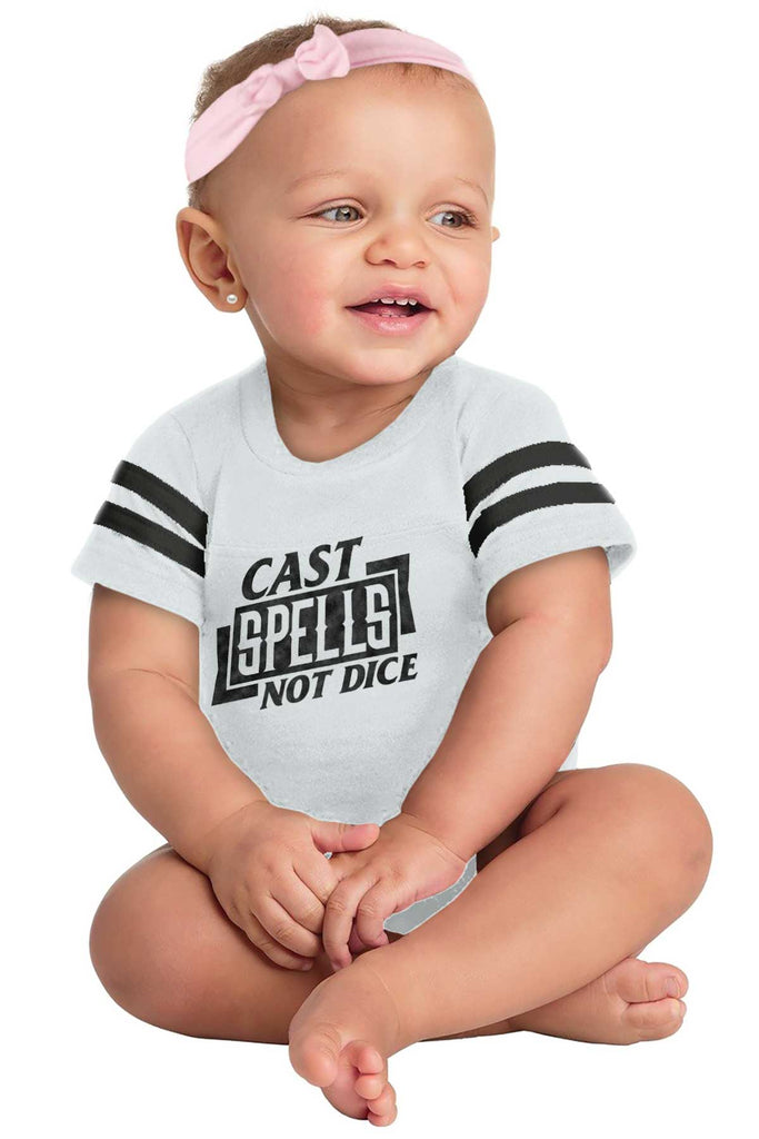 Cast Spells Not Dice Dungeons Football Romper Bodysuit-Direct To Garment Print-Brisco Baby