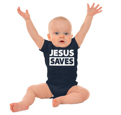Jesus Saves Romper Bodysuit-Direct To Garment Print-Brisco Baby