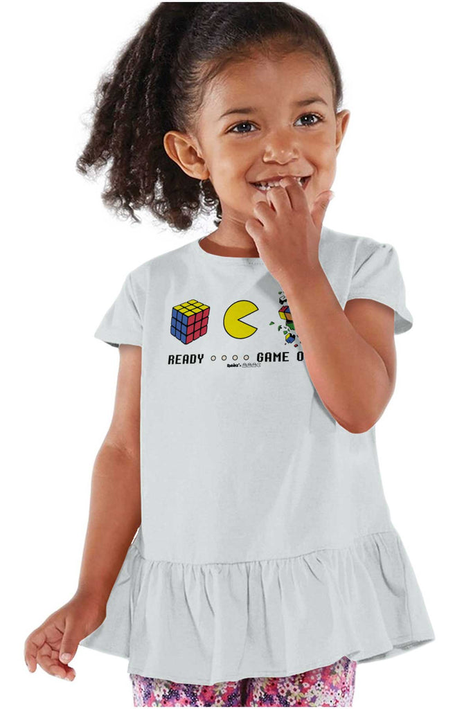 Pac-Man Ready Rubik's Toddler Ruffle Bottom Tee-Direct To Garment Print-Brisco Baby