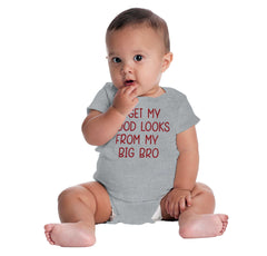 Good Looks From My Big Bro Romper Bodysuit-Direct To Garment Print-Brisco Baby